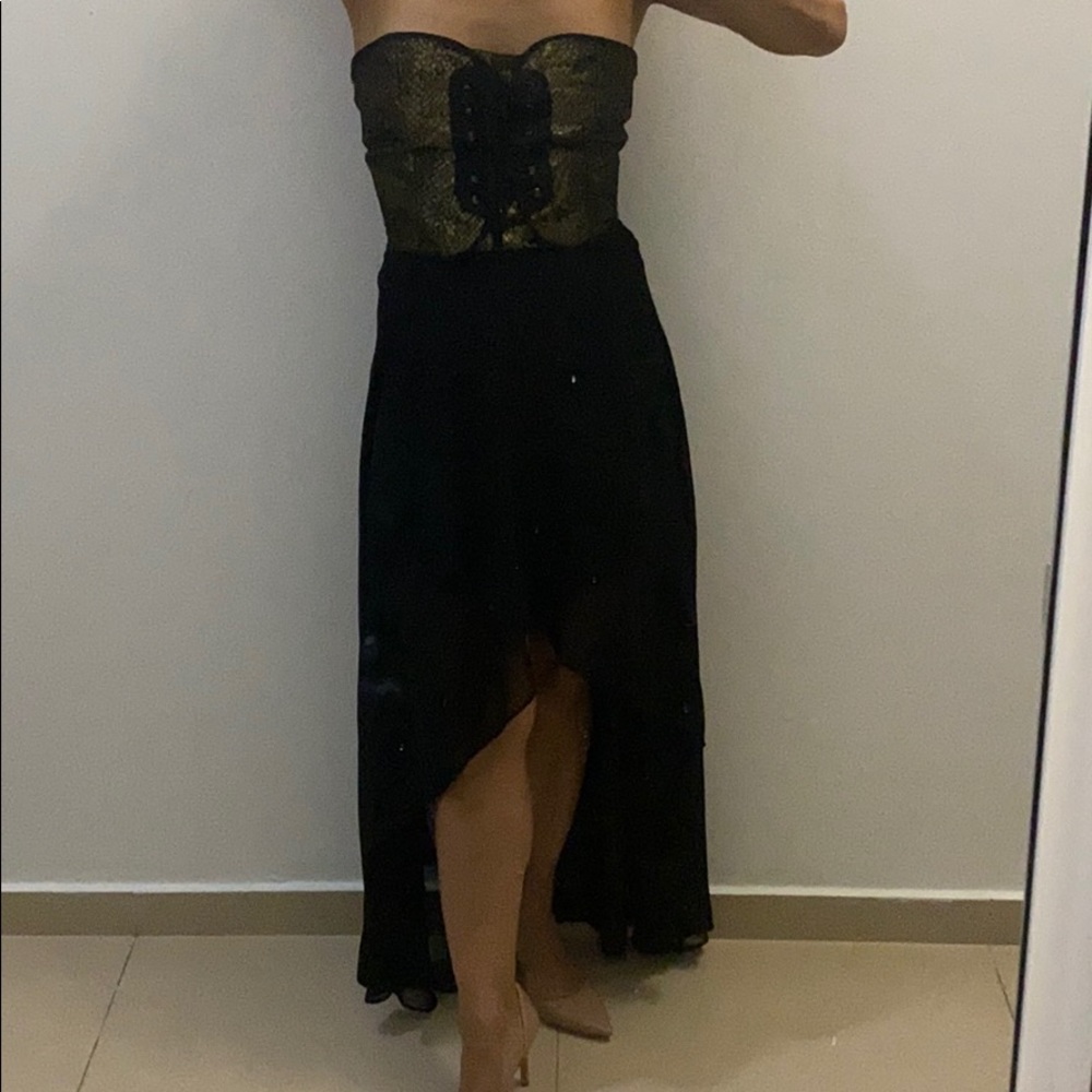 Elegant Gold and Black strapless Dress